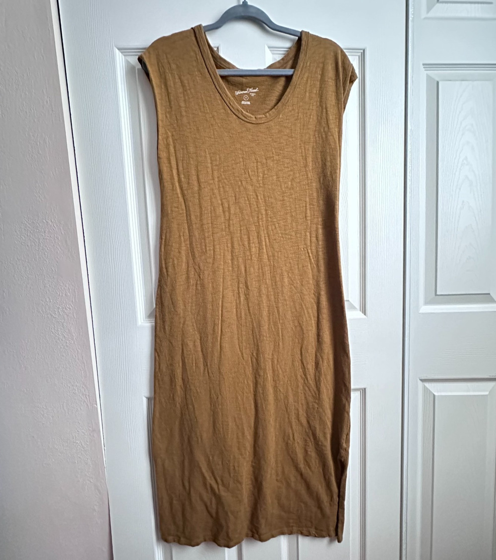 Universal Thread Womens Small Brown Cap Sleeve Cotton Slub Knit Midi Tee Dress